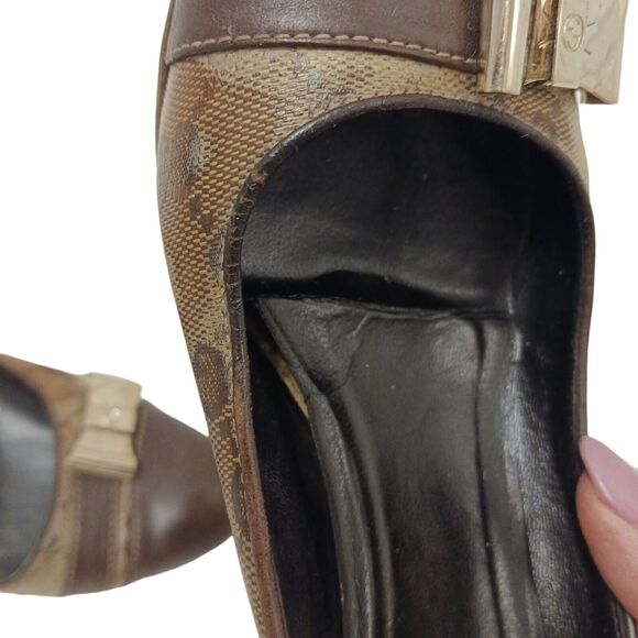 Rare Gucci GG Pumps Heels Sz 6 B BRASS GOLD BOWS Crystal Coated Canvas Classic - Picture 8 of 16